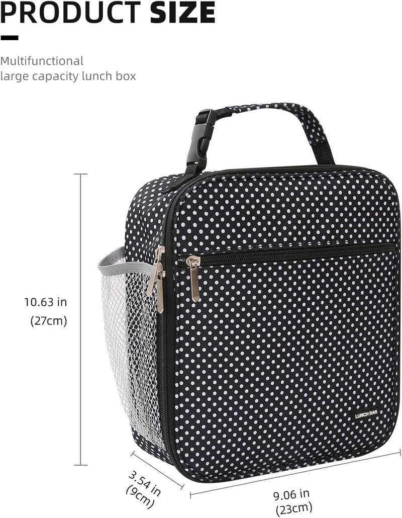 Lovoeo Lunch box Lunch bag for men women Insulated Lunchbox Lunch bags for Work Picnic Travel (Black polka dot) - Image 2